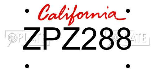 ZPZ288 California License Plate