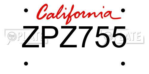 ZPZ755 California License Plate