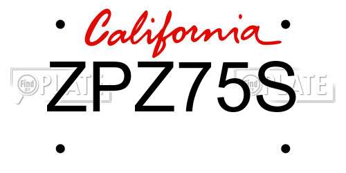 ZPZ75S California License Plate