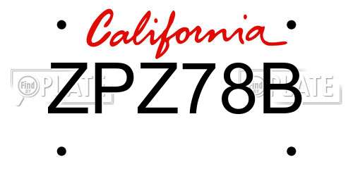 ZPZ78B California License Plate