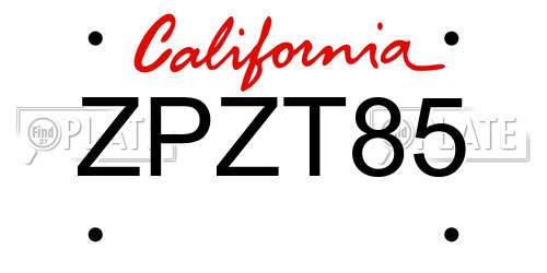 ZPZT85 California License Plate