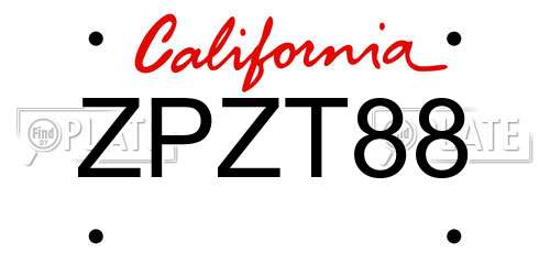 ZPZT88 California License Plate