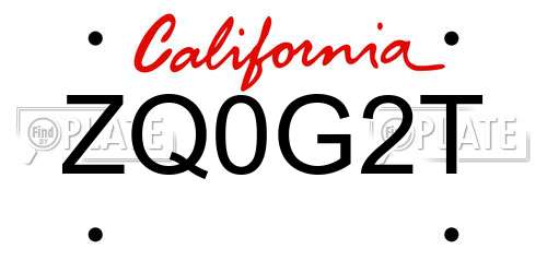ZQ0G2T California License Plate