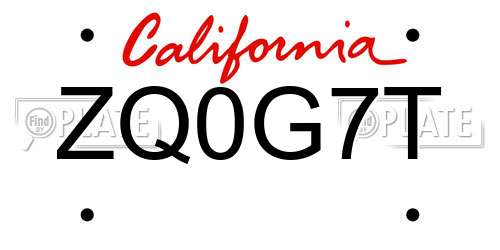 ZQ0G7T California License Plate