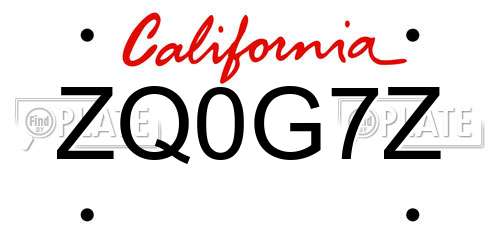 ZQ0G7Z California License Plate