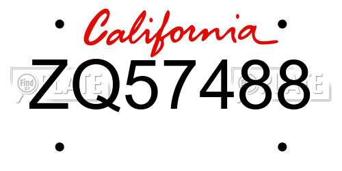 ZQ57488 California License Plate