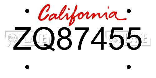 ZQ87455 California License Plate
