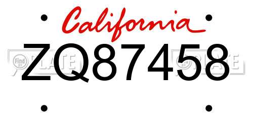 ZQ87458 California License Plate