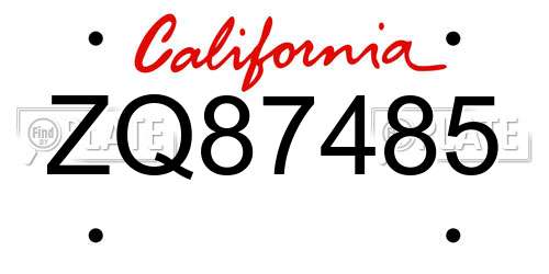 ZQ87485 California License Plate