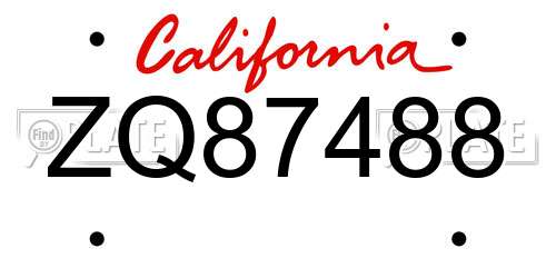 ZQ87488 California License Plate