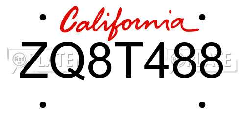 ZQ8T488 California License Plate