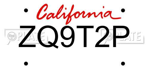 ZQ9T2P California License Plate