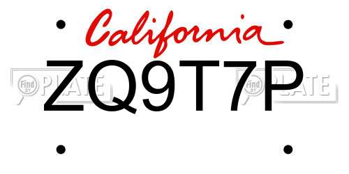 ZQ9T7P California License Plate