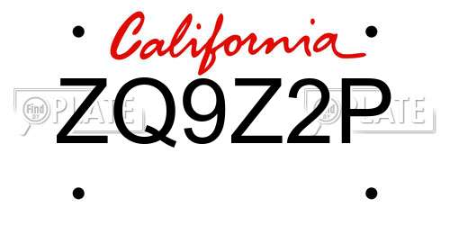 ZQ9Z2P California License Plate
