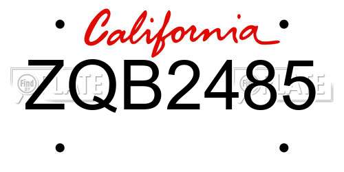 ZQB2485 California License Plate