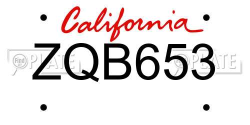 ZQB653 California License Plate