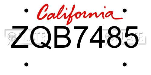 ZQB7485 California License Plate
