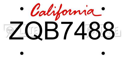 ZQB7488 California License Plate