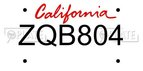 ZQB804 California License Plate