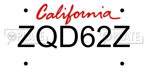 ZQD62Z California License Plate