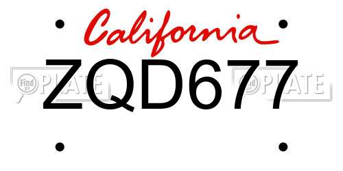 ZQD677 California License Plate