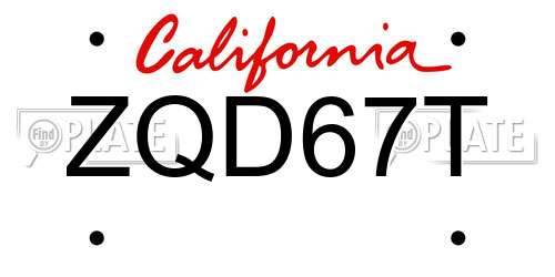 ZQD67T California License Plate
