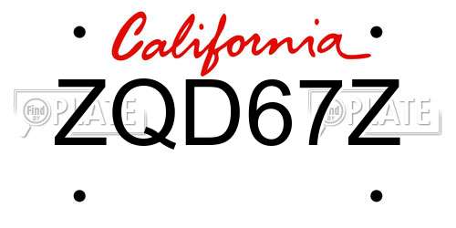 ZQD67Z California License Plate