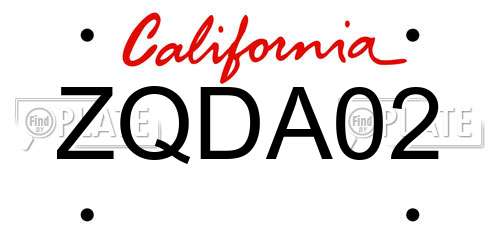 ZQDA02 California License Plate