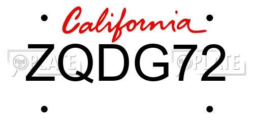 ZQDG72 California License Plate