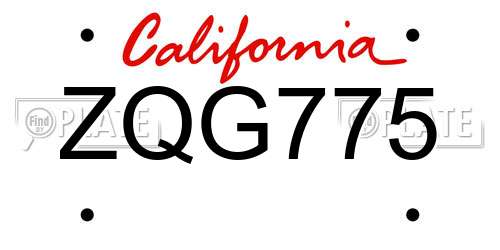 ZQG775 California License Plate