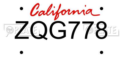 ZQG778 California License Plate