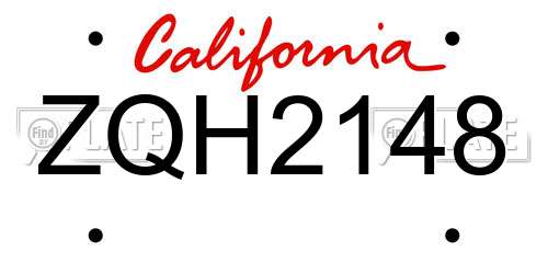 ZQH2148 California License Plate