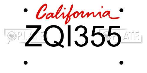 ZQI355 California License Plate