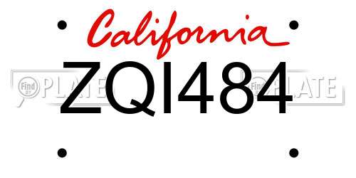 ZQI484 California License Plate