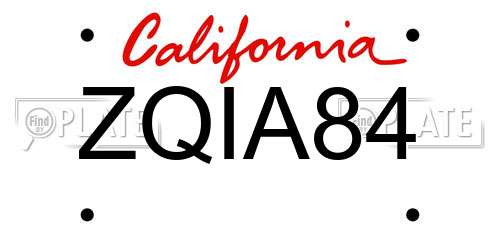 ZQIA84 California License Plate