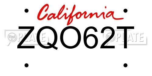 ZQO62T California License Plate