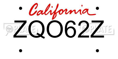 ZQO62Z California License Plate