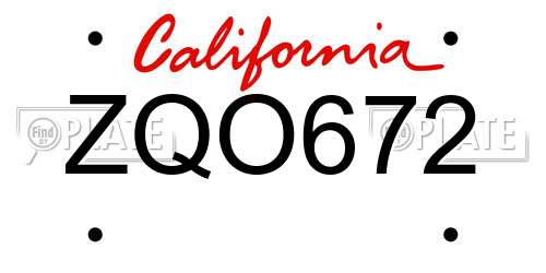 ZQO672 California License Plate