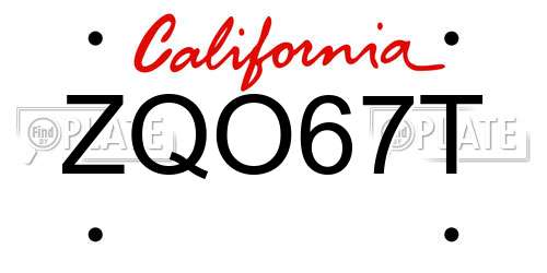 ZQO67T California License Plate