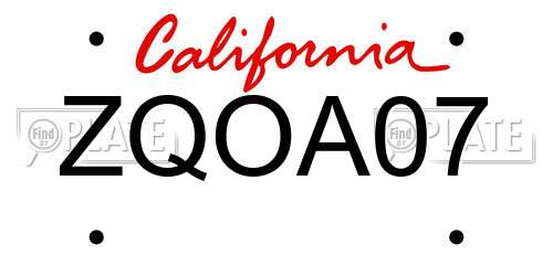 ZQOA07 California License Plate