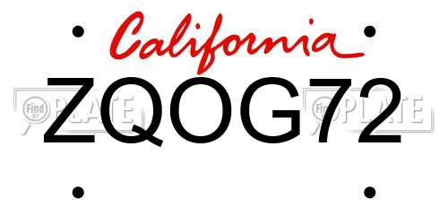 ZQOG72 California License Plate