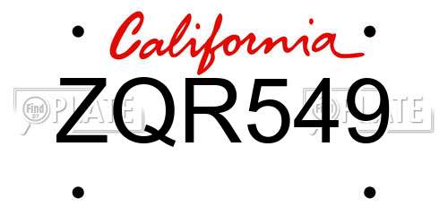 ZQR549 California License Plate