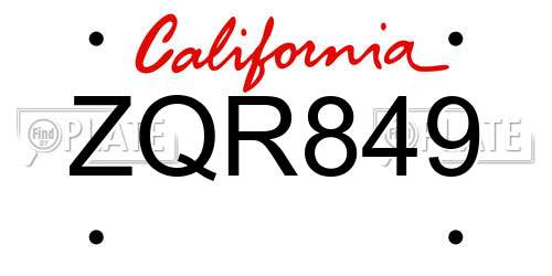ZQR849 California License Plate
