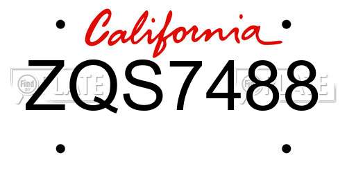 ZQS7488 California License Plate