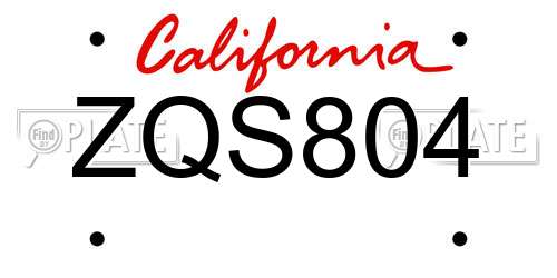 ZQS804 California License Plate