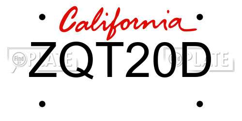 ZQT20D California License Plate