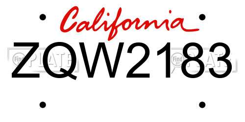 ZQW2183 California License Plate