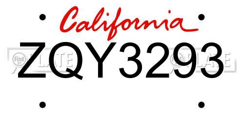 ZQY3293 California License Plate