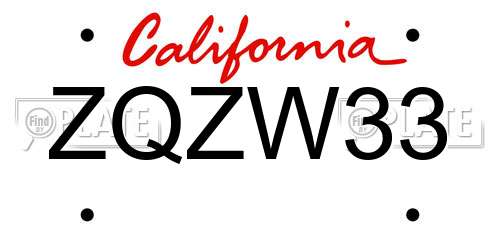 ZQZW33 California License Plate