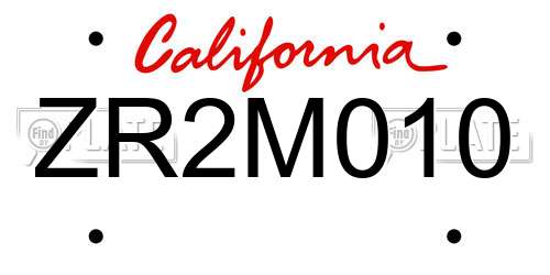 ZR2M010 California License Plate